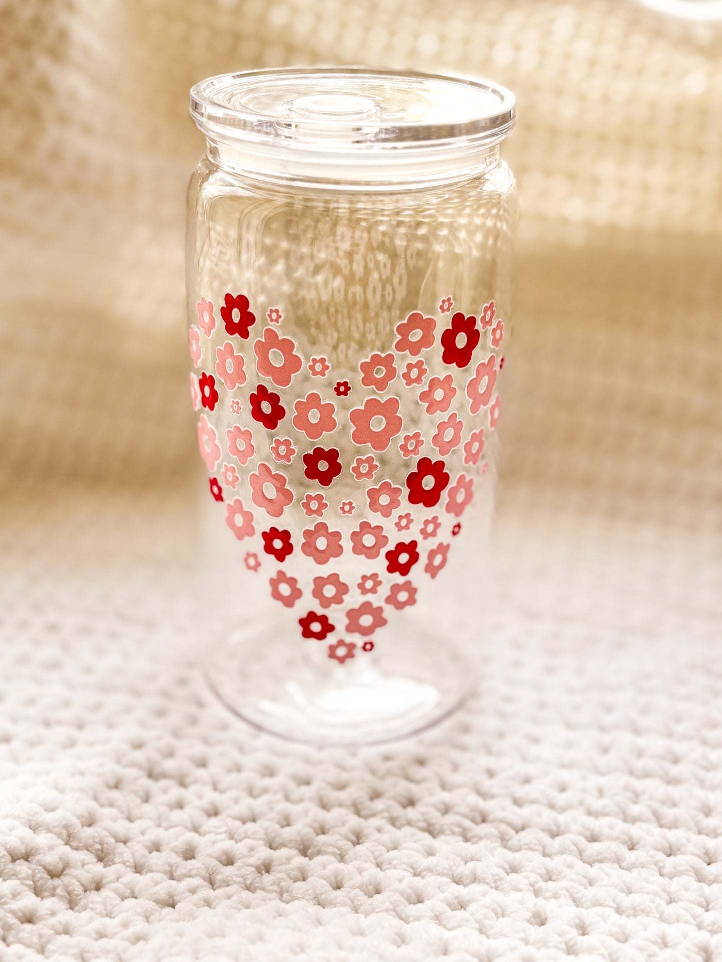 Pink and red floral heart glass