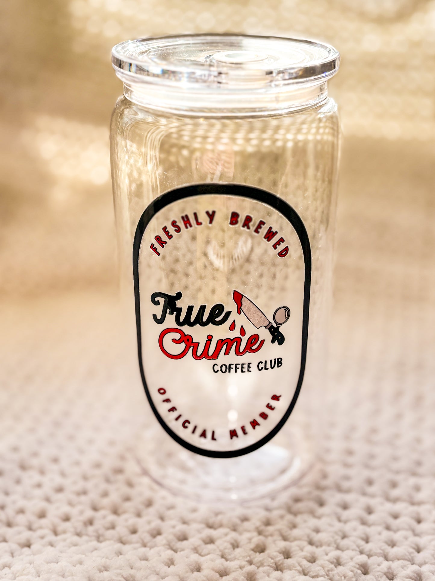 True crime coffee club glass